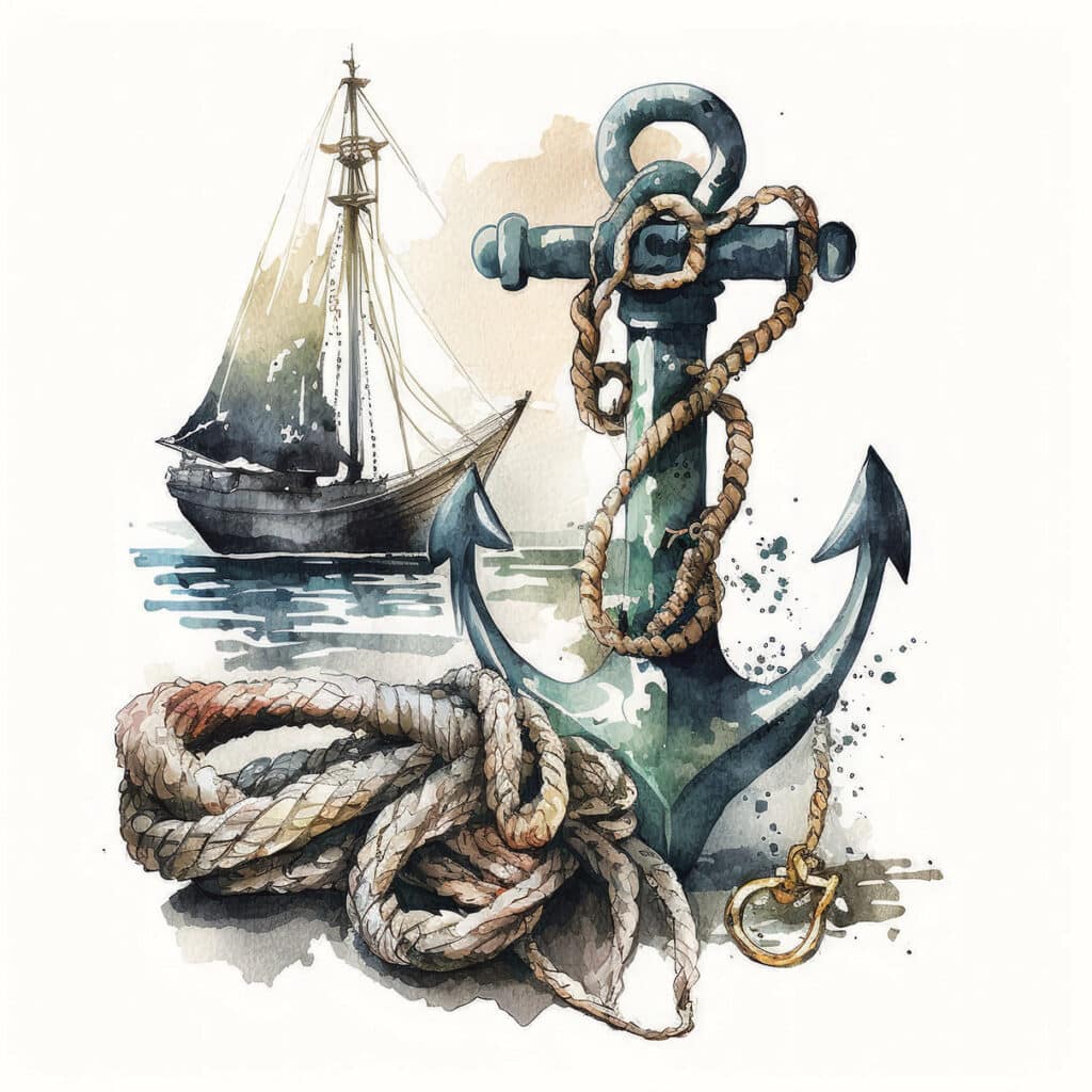 Watercolor hand drawn nautical / marine illustration with anchor